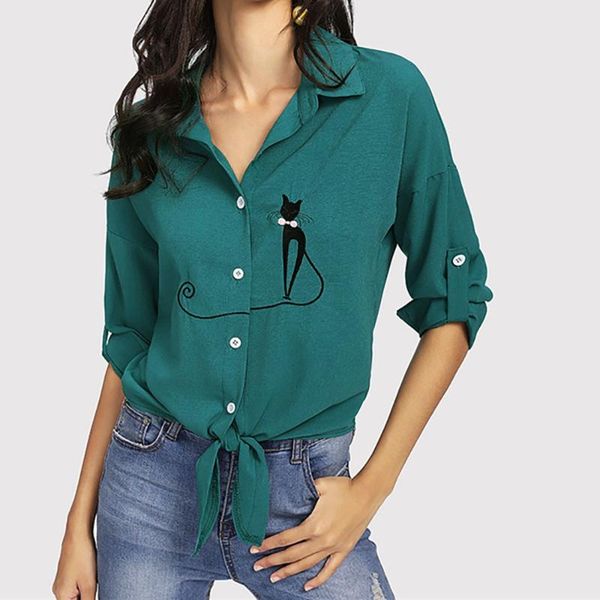 women's blouses & shirts manubeau casual turn-down collar women embroidered cat knotted hem shirt long sleeve blouse button blusa femi, White
women's blouses & shirts manubeau casual turn-down collar women embroidered cat knotted hem shirt long sleeve blouse button blusa femi, White