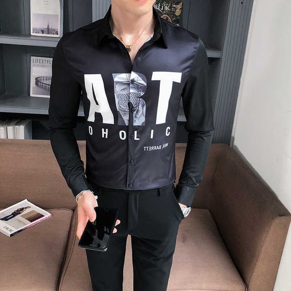 mens long sleeve print shirt slim fit streetwear shirts men clothing formal dress social party blouse chemise homme 210527, White;black
mens long sleeve print shirt slim fit streetwear shirts men clothing formal dress social party blouse chemise homme 210527, White;black