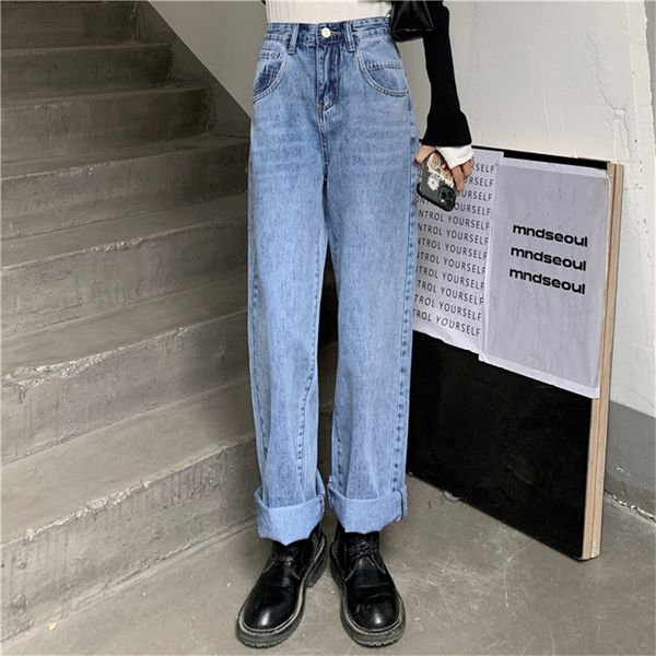 korean streetwear women casual straight plus size denim loose wild elastic high waist all match pants trousers 210421, Blue
korean streetwear women casual straight plus size denim loose wild elastic high waist all match pants trousers 210421, Blue