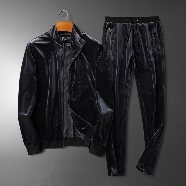 men's tracksuits spring and autumn gold velvet printed embroidery stand-up collar jacket handsome casual sports two-piece suit, Gray
men's tracksuits spring and autumn gold velvet printed embroidery stand-up collar jacket handsome casual sports two-piece suit, Gray