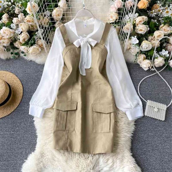 spring autumn women's sets korean style bowknot long sleeve chiffon blouse pure color pocket short dress gx690 210507, Black;gray
spring autumn women's sets korean style bowknot long sleeve chiffon blouse pure color pocket short dress gx690 210507, Black;gray