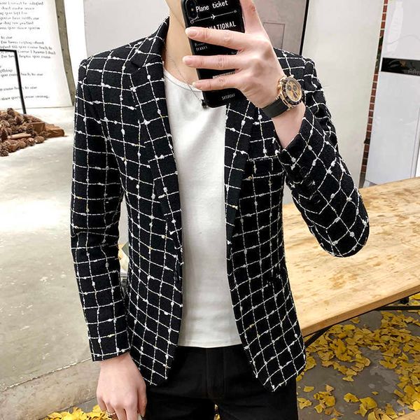 autumn winter men blazers fashion plaid casual suit jackets korean slim fit wedding business dress coat social blazer masculino 210527, White;black
autumn winter men blazers fashion plaid casual suit jackets korean slim fit wedding business dress coat social blazer masculino 210527, White;black