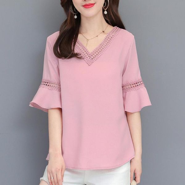 women's blouses & shirts mesh v neck office women short sleeve chiffon fabric solid flare casual loose blusa feminina #g2, White
women's blouses & shirts mesh v neck office women short sleeve chiffon fabric solid flare casual loose blusa feminina #g2, White