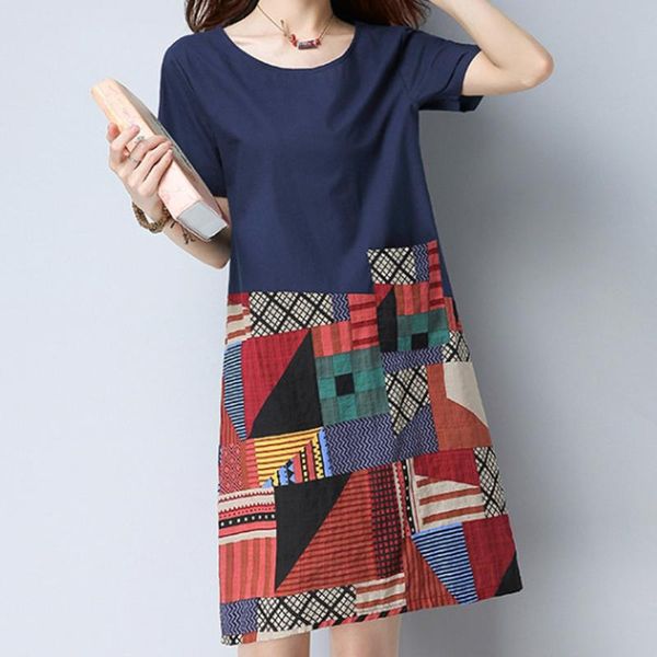 womens summer casual dress printed women short sleeve o-neck cotton linen ladies plus size loose dresses #7.20, Black;gray
womens summer casual dress printed women short sleeve o-neck cotton linen ladies plus size loose dresses #7.20, Black;gray