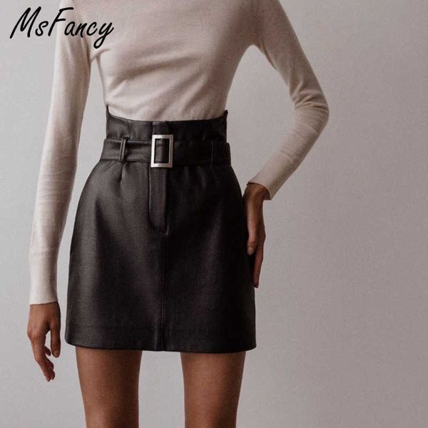 msfancy summer high waist mini skirts women leather a-line short faldas with belt mujer elegant skirts 210604, Black
msfancy summer high waist mini skirts women leather a-line short faldas with belt mujer elegant skirts 210604, Black