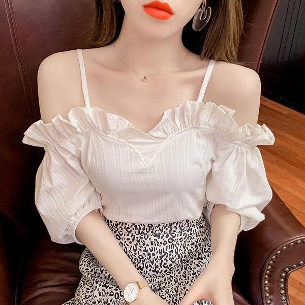 women's blouses & shirts 2021 women summer spring vintage blouse lady solid slash neck off shoulder puff short sleeve female casual lo, White
women's blouses & shirts 2021 women summer spring vintage blouse lady solid slash neck off shoulder puff short sleeve female casual lo, White