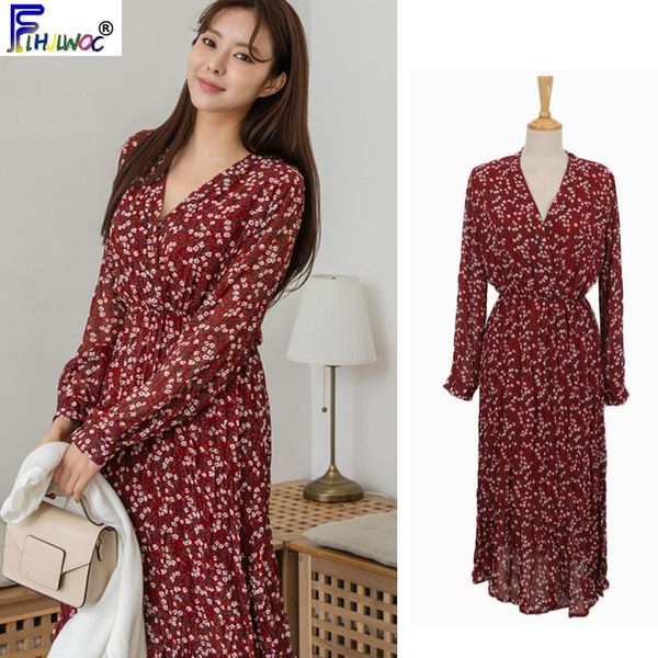 casual dresses vintage floral printed long womens slim elastic waist a line temperament lady red dress korea japan style clothes 8220, Black;gray 
casual dresses vintage floral printed long womens slim elastic waist a line temperament lady red dress korea japan style clothes 8220, Black;gray