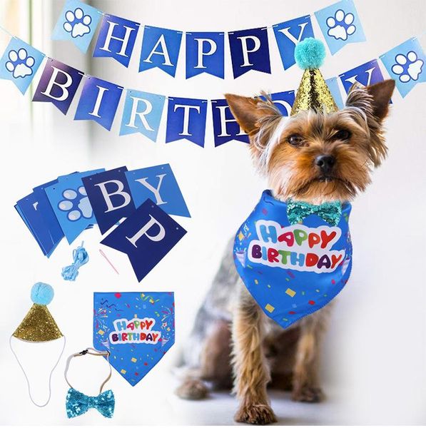 festival pet birthday dress up set hat pull flag saliva towel decoration props dog accessories dog's gift apparel
festival pet birthday dress up set hat pull flag saliva towel decoration props dog accessories dog's gift apparel