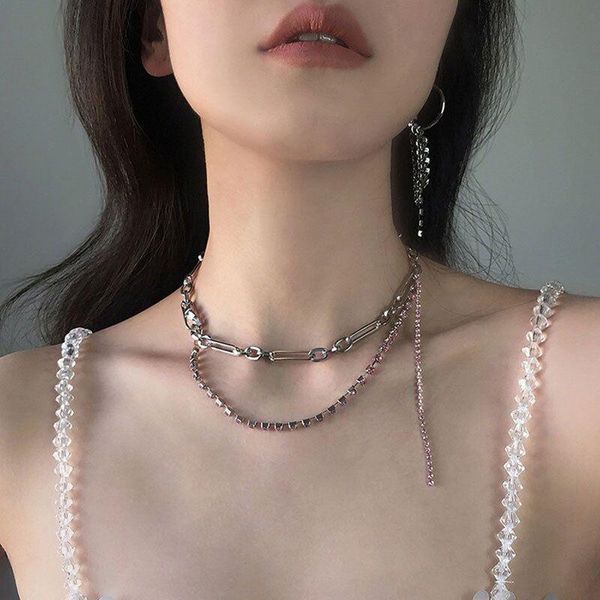 chains exquisite pink zircon metal chain necklace female tide hip hop fashion accessories for women, Silver
chains exquisite pink zircon metal chain necklace female tide hip hop fashion accessories for women, Silver