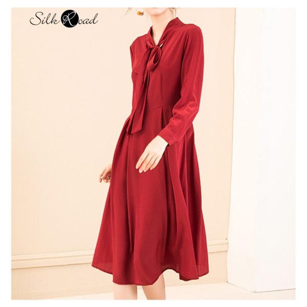 casual dresses silviye silk dress ribbon collar high waist long sleeve wine red party style for women in spring, Black;gray
casual dresses silviye silk dress ribbon collar high waist long sleeve wine red party style for women in spring, Black;gray
