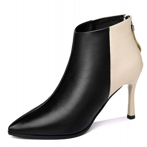 boots womens thin high heel ankle autumn pointed toe black beige mixed color genuine leather shoes woman n0038 gmvm
boots womens thin high heel ankle autumn pointed toe black beige mixed color genuine leather shoes woman n0038 gmvm