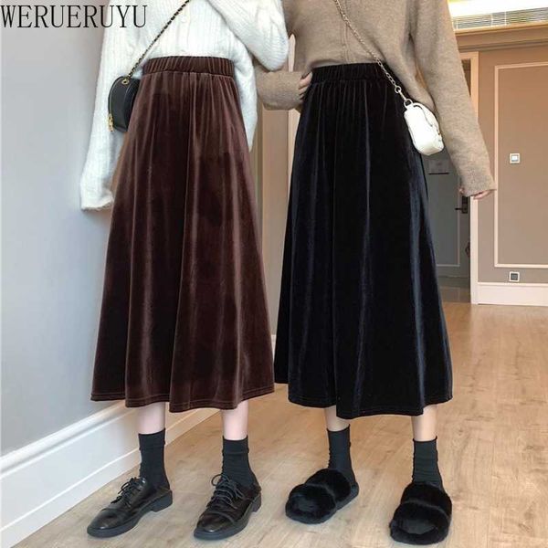 werueruyu autumn winter velvet skirt high waisted skinny large swing long pleated skirts 210608, Black
werueruyu autumn winter velvet skirt high waisted skinny large swing long pleated skirts 210608, Black