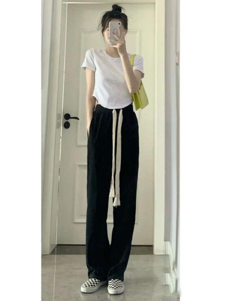 women's pants & capris drawstring sports spring and autumn 2021 walking bending leisure with high waist hanging feeling, Black;white
women's pants & capris drawstring sports spring and autumn 2021 walking bending leisure with high waist hanging feeling, Black;white