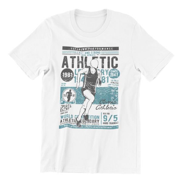 new listing superior performance, fast and strong real athlete white cotton t-shirt retro st, White;black
new listing superior performance, fast and strong real athlete white cotton t-shirt retro st, White;black