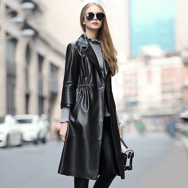 2021 new haining leather coat, women's spring and autumn fashion, high-end temperament, medium long sheep skin windbreaker, Black
2021 new haining leather coat, women's spring and autumn fashion, high-end temperament, medium long sheep skin windbreaker, Black