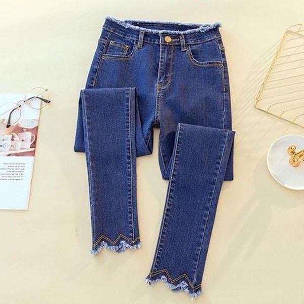 women's jeans slim slimming frayed high-waisted korean version of extra size stretch pants mother boyfriend, Blue
women's jeans slim slimming frayed high-waisted korean version of extra size stretch pants mother boyfriend, Blue