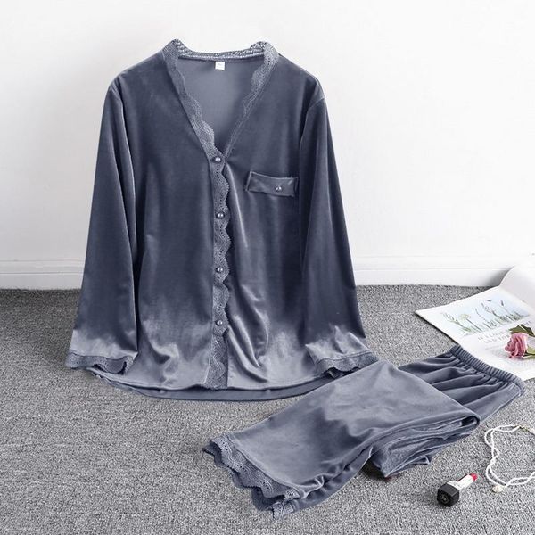 women's sleepwear velvet pajamas women autumn winter long sleeve casual pyjamas suit loose home clothes lace trim sleep set nightwear, Black;red
women's sleepwear velvet pajamas women autumn winter long sleeve casual pyjamas suit loose home clothes lace trim sleep set nightwear, Black;red