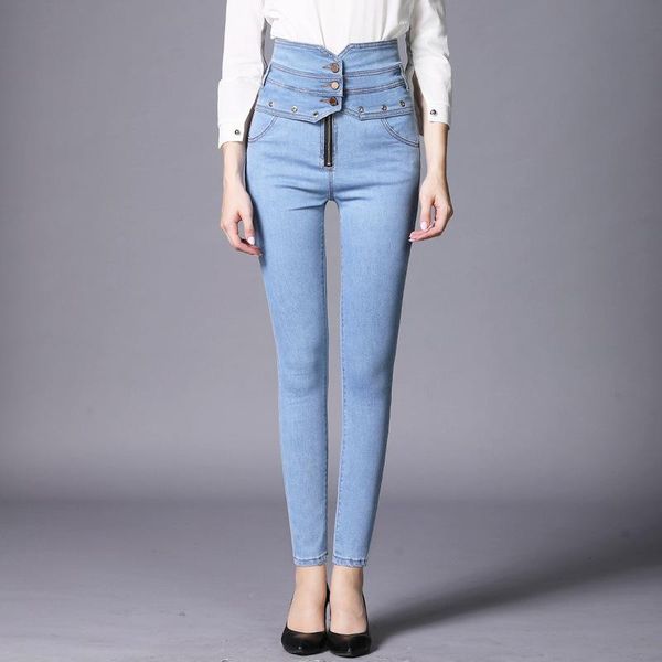 women's jeans high waist women skinny womens woman slim stretch feet pencil pants external zipper long casual, Blue
women's jeans high waist women skinny womens woman slim stretch feet pencil pants external zipper long casual, Blue