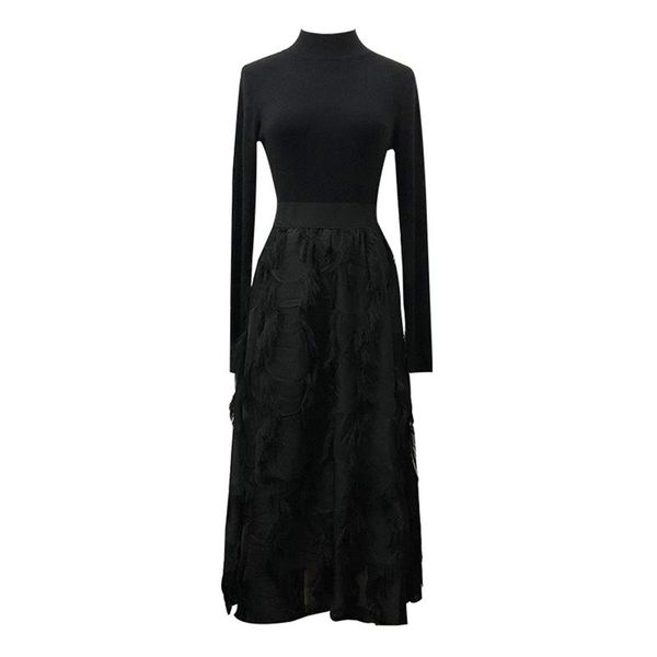 casual dresses vsue black solid stand collar long sleeve fit and flare midi dress knitted mesh d1746, Black;gray
casual dresses vsue black solid stand collar long sleeve fit and flare midi dress knitted mesh d1746, Black;gray