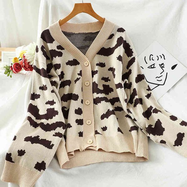 autumn winter korean style v-neck leopard print cardigan coat casual loose knitted sweater 210423, White
autumn winter korean style v-neck leopard print cardigan coat casual loose knitted sweater 210423, White