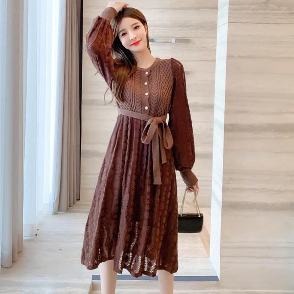 casual dresses lace stitching twist pattern knitted korean vestidos spring vintage belted slim dress for womens hollow out, Black;gray
casual dresses lace stitching twist pattern knitted korean vestidos spring vintage belted slim dress for womens hollow out, Black;gray