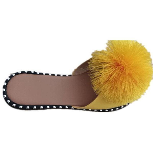 summer women european style beautiful flat-bottomed fur ball flip-flops solid color ladies outdoor slippers large size, Black 
summer women european style beautiful flat-bottomed fur ball flip-flops solid color ladies outdoor slippers large size, Black