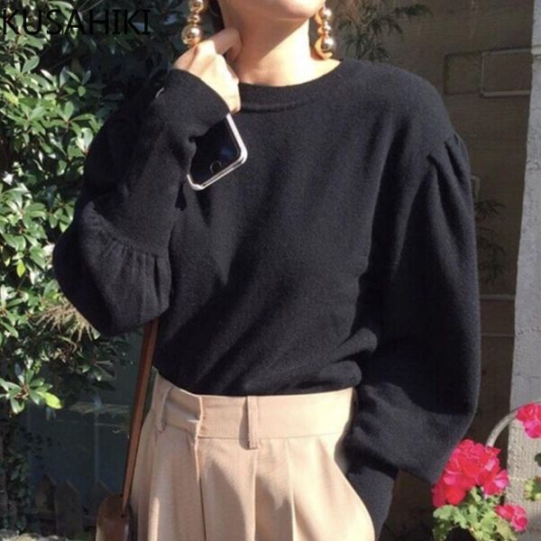 women's sweaters kusahiki elegant o-neck pullover sweater woman puff sleeve korean knitted 2021 autumn winter causal pull jumpers 6x85, White;black
women's sweaters kusahiki elegant o-neck pullover sweater woman puff sleeve korean knitted 2021 autumn winter causal pull jumpers 6x85, White;black