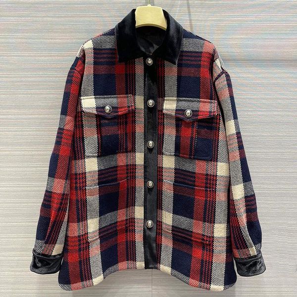 women's jackets 2021 autumn red white blue vintage position plaid woolen jacket women long sleeve velvet border loose coat lady, Black;brown
women's jackets 2021 autumn red white blue vintage position plaid woolen jacket women long sleeve velvet border loose coat lady, Black;brown