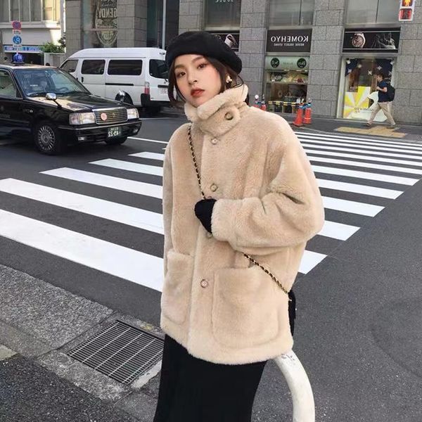 women's fur & faux winter cool coat woolen furry short jacket thick lapel warm and windproof buttoned wool women pockets, Black
women's fur & faux winter cool coat woolen furry short jacket thick lapel warm and windproof buttoned wool women pockets, Black