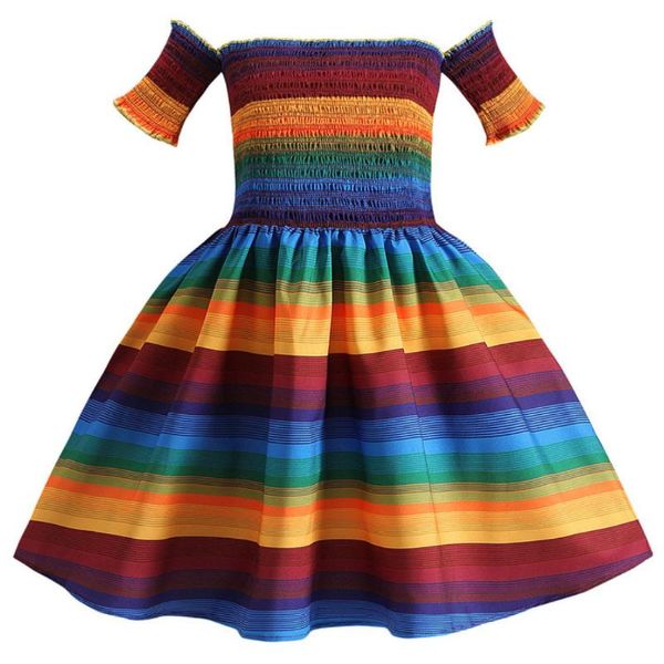 girl's dresses kids girls off shoulder tutu stripes printed multicolored dress children summer shoulderless short sleeves party prom, Red;yellow 
girl's dresses kids girls off shoulder tutu stripes printed multicolored dress children summer shoulderless short sleeves party prom, Red;yellow