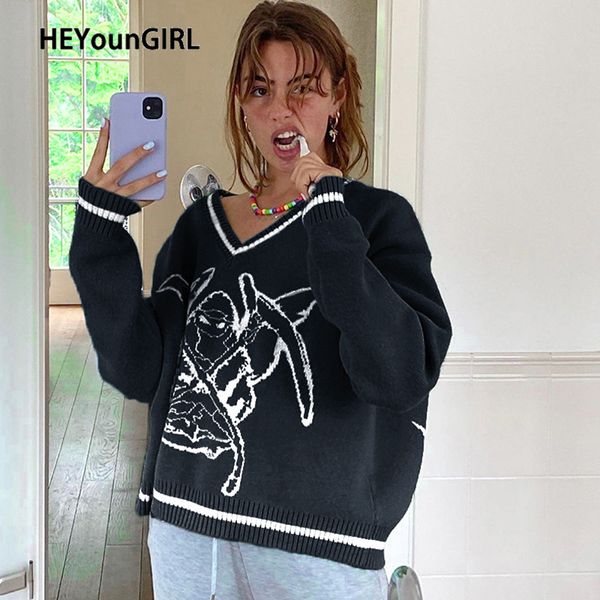 heyoungirl preppy style oversized knitted sweater women casual v neck autumn jumper ladies print fashion pullover knitwear 2021, Black
heyoungirl preppy style oversized knitted sweater women casual v neck autumn jumper ladies print fashion pullover knitwear 2021, Black
