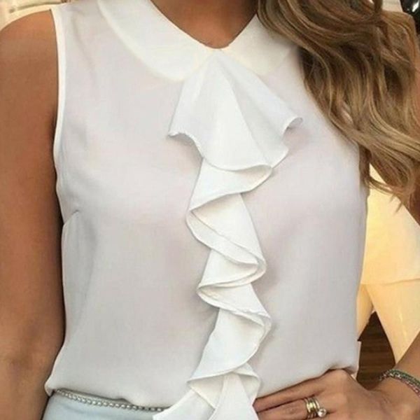 women's blouses & shirts summer women blouse sleeveless shirt femme blusas mujer de moda solid o-neck casual korean ruffles streetwear, White
women's blouses & shirts summer women blouse sleeveless shirt femme blusas mujer de moda solid o-neck casual korean ruffles streetwear, White