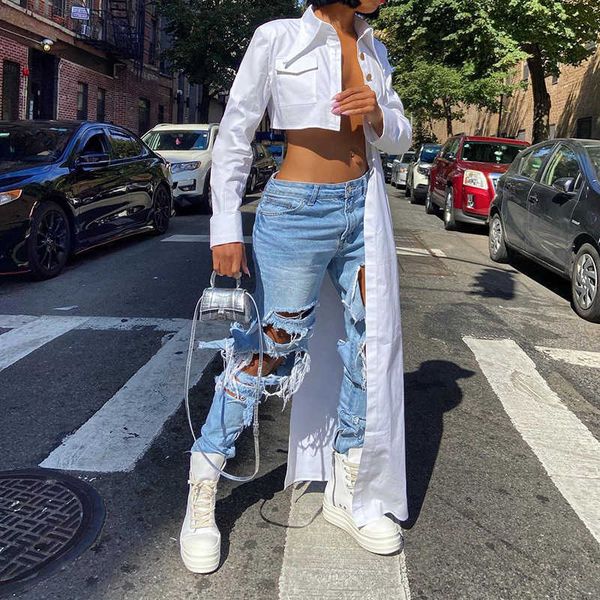 women streetwear t-shirts lapel button up long sleeve summer harajuku x-long cardigans young girl y2k hiphop t shirt asymmetric 210709, White
women streetwear t-shirts lapel button up long sleeve summer harajuku x-long cardigans young girl y2k hiphop t shirt asymmetric 210709, White