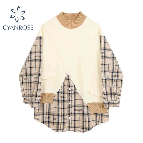 autumn knitted sweater blouse patchwork korean fashion o neck long sleeve casual pullover fake two piece plaid shirt 210417, White
autumn knitted sweater blouse patchwork korean fashion o neck long sleeve casual pullover fake two piece plaid shirt 210417, White