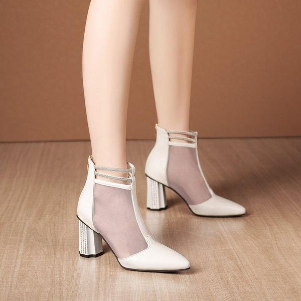 women's summer 2021 cold boots with high heels, chunky heels and sandals hollow, pointed mesh ankle, Black
women's summer 2021 cold boots with high heels, chunky heels and sandals hollow, pointed mesh ankle, Black