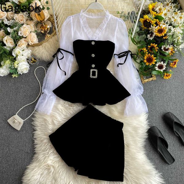 office lady 2 piece set women spring autumn v-neck puff sleeve button sashes slim simple wild fashion sets 210531, White
office lady 2 piece set women spring autumn v-neck puff sleeve button sashes slim simple wild fashion sets 210531, White