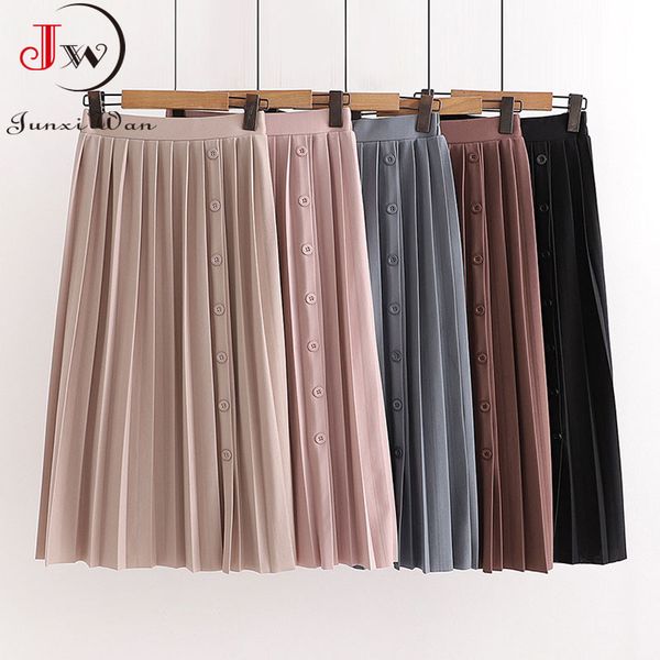 women pleated skirt spring and autumn solid high waist single breasted elegant office ladies midi female saia faldas 210510, Black
women pleated skirt spring and autumn solid high waist single breasted elegant office ladies midi female saia faldas 210510, Black
