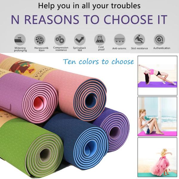 yoga mats 183*61cm 6mm thick double color non-slip tpe mat quality exercise sport for fitness gym home tasteless pad#j30 
yoga mats 183*61cm 6mm thick double color non-slip tpe mat quality exercise sport for fitness gym home tasteless pad#j30