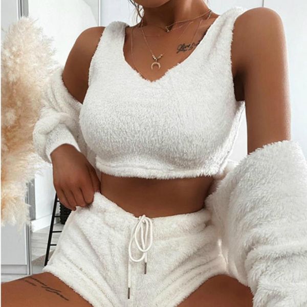 3pcs winter plush pajama women sleepwear full set home coat tank shorts sets lace up short cardigan loose pjs, Black;red
3pcs winter plush pajama women sleepwear full set home coat tank shorts sets lace up short cardigan loose pjs, Black;red