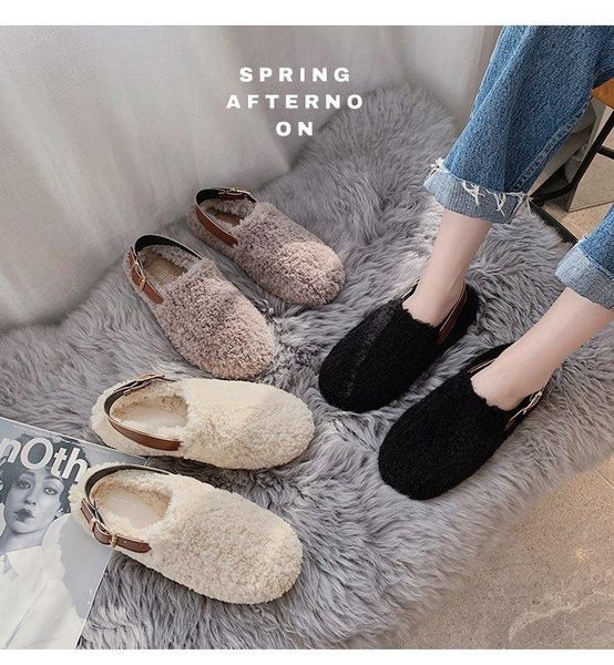 lamb fur buckle baotou lazy tow outside soft-soled shoes indoor muller cotton women slippers, Black
lamb fur buckle baotou lazy tow outside soft-soled shoes indoor muller cotton women slippers, Black