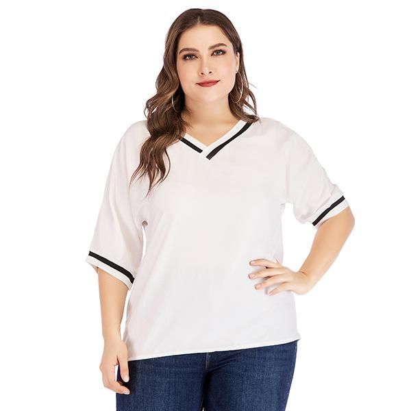 women's blouses & shirts summer xl to 5xl plus size women loose v-neck short sleeve casual blusas mujer t5588, White
women's blouses & shirts summer xl to 5xl plus size women loose v-neck short sleeve casual blusas mujer t5588, White