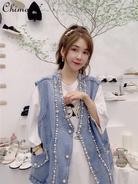 women's vests heavy beads denim vest for women 2021 summer korean fashion all-matching short jacket simple graceful jean, Black;white
women's vests heavy beads denim vest for women 2021 summer korean fashion all-matching short jacket simple graceful jean, Black;white