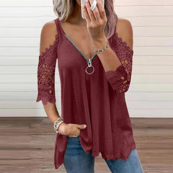 women's t-shirt women casual zipper v neck loose t shirt summer half sleeve lace plus size hollow out sling elegant pullover, White
women's t-shirt women casual zipper v neck loose t shirt summer half sleeve lace plus size hollow out sling elegant pullover, White