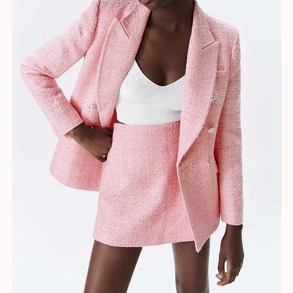 women's tracksuits spring double-breasted sub-textured suit jacket + pink thick imitation high-waist shorts sets, Gray
women's tracksuits spring double-breasted sub-textured suit jacket + pink thick imitation high-waist shorts sets, Gray