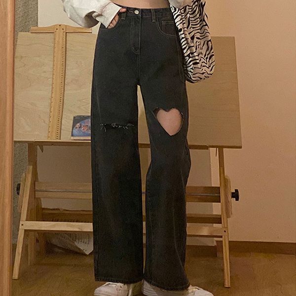 2021 streetwear heart shaped hole jeans for women high waist mom jeans vintage black denim pants full length trouser harajuku, Blue
2021 streetwear heart shaped hole jeans for women high waist mom jeans vintage black denim pants full length trouser harajuku, Blue
