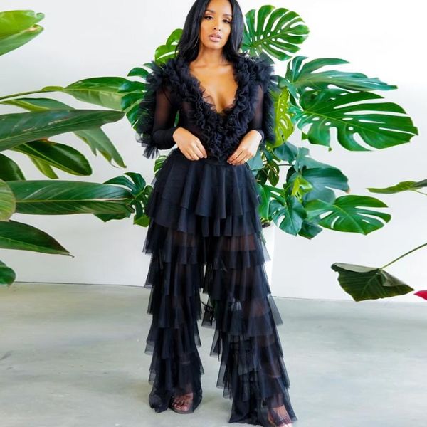 women's two piece pants see-through mesh set women v-neck body + wide leg high waist ruffle female long sleeve, White
women's two piece pants see-through mesh set women v-neck body + wide leg high waist ruffle female long sleeve, White