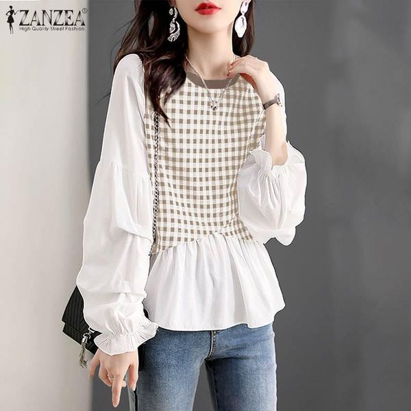 women's blouses & shirts women casual elegant long puff sleeve shirt autumn checked printed patchwork blouse korean plaid chemise fem, White
women's blouses & shirts women casual elegant long puff sleeve shirt autumn checked printed patchwork blouse korean plaid chemise fem, White