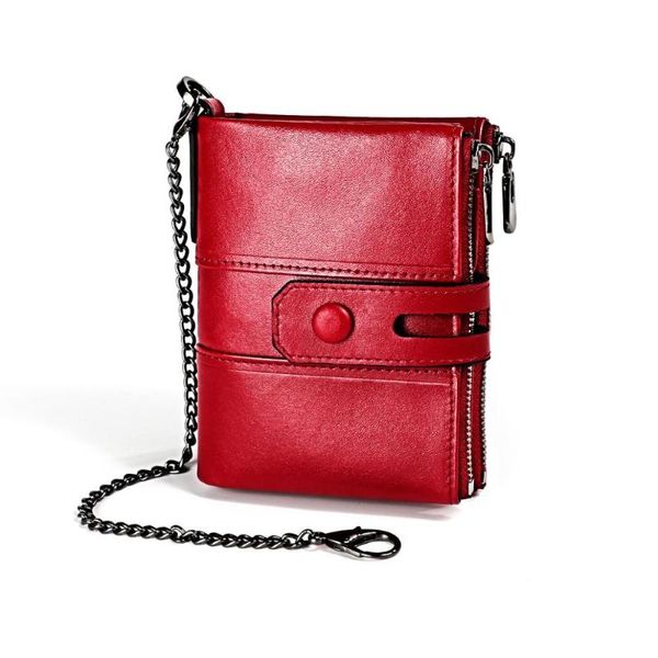 genuine leather men women wallet with iron chain zipper short purse clip button cash coins fashion rifd woman wallets, Red;black
genuine leather men women wallet with iron chain zipper short purse clip button cash coins fashion rifd woman wallets, Red;black