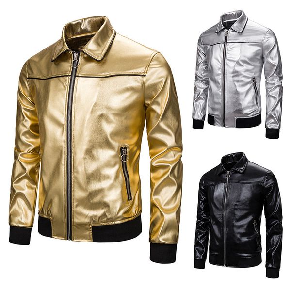 men's gold metallic nightclub jacket slim fit zip up varsity baseball bomber men shiny party dance disco jackets coats, Black;brown
men's gold metallic nightclub jacket slim fit zip up varsity baseball bomber men shiny party dance disco jackets coats, Black;brown