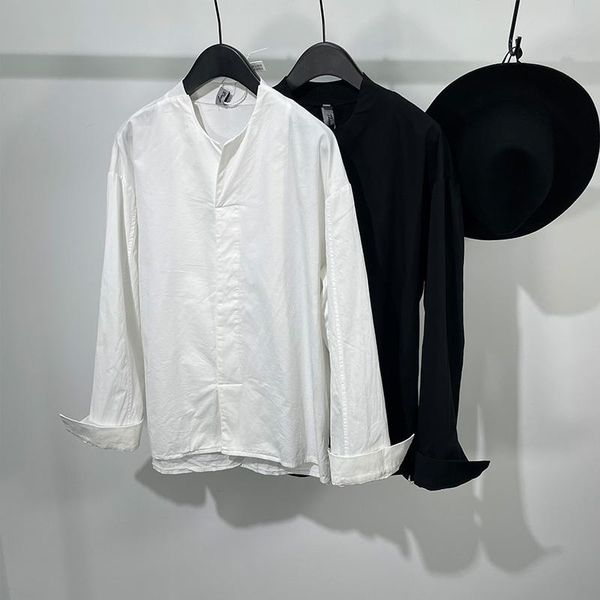 men's casual shirts fashion simple stand collar long sleeve shirt trend loose shoulder versatile top, White;black
men's casual shirts fashion simple stand collar long sleeve shirt trend loose shoulder versatile top, White;black